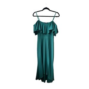 Teal Off-Shoulder Ruffled Quiz Bridesmaid Dress